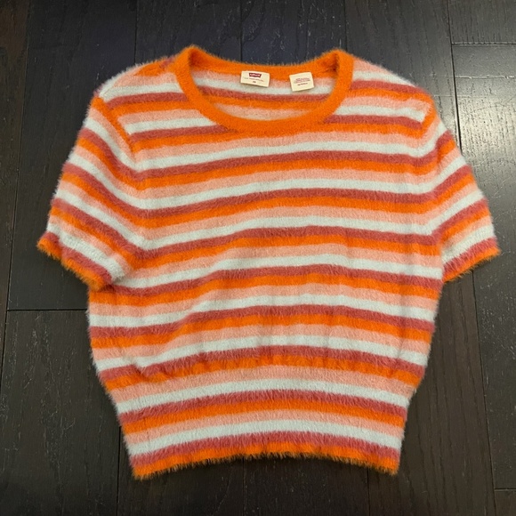 Levi's Levis Women's Peach Fuzz Short-Sleeved T-Shirt striped cropped x-small - Picture 2 of 9